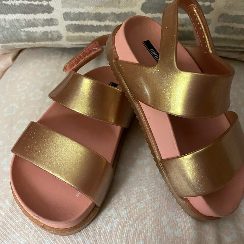 NWT Mini Melissa jelly sandals, Velcro sandals gold size 7.